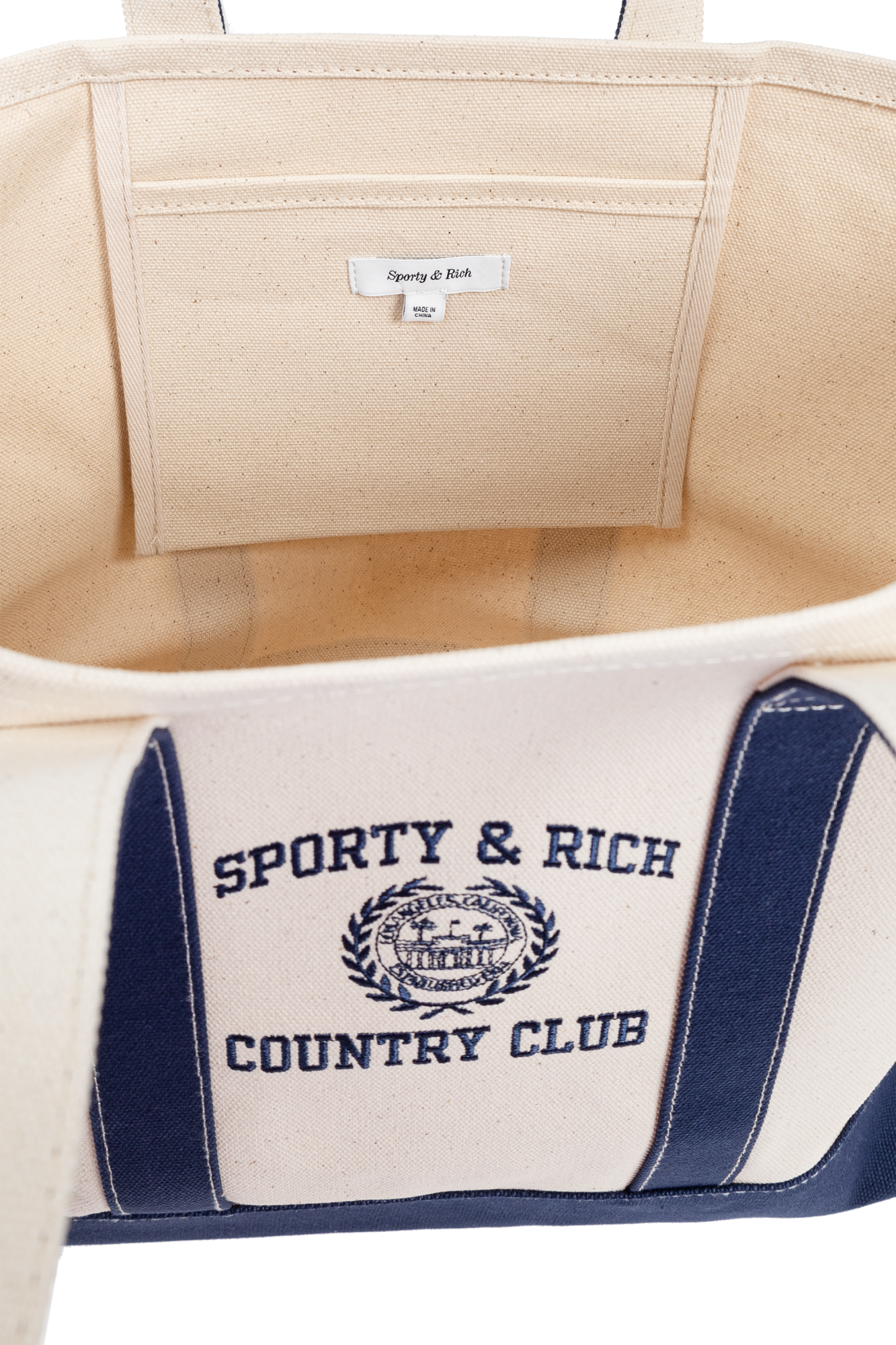 Sporty&Rich｜ (Country Club Tote Bag - Cream/Navy (BA006 Sporty & Rich Beige & Red Club Two Tone Tote Sporty & Rich